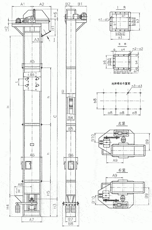 常見的TD、TH、NE斗提機標準地腳孔參數